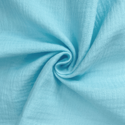 Ткань Муслин Жатый (Ширина 1,4м), цвет Небесно-голубой (на отрез) в Майкопе